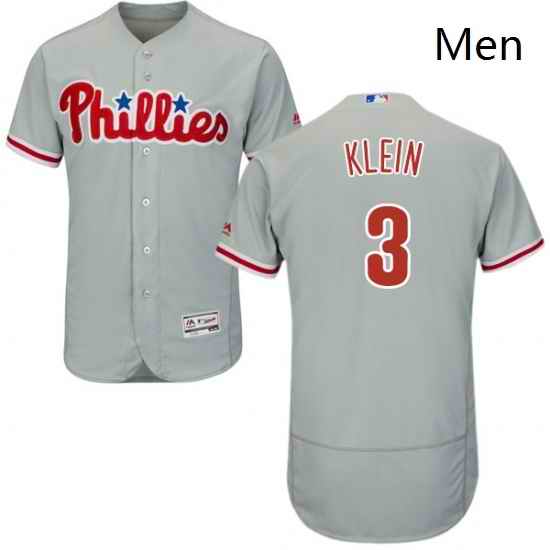 Mens Majestic Philadelphia Phillies 3 Chuck Klein Grey Road Flex Base Authentic Collection MLB Jersey